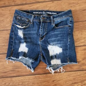 People's Liberation Ava hi-rise skinny fit blue denim cut off shorts size 11